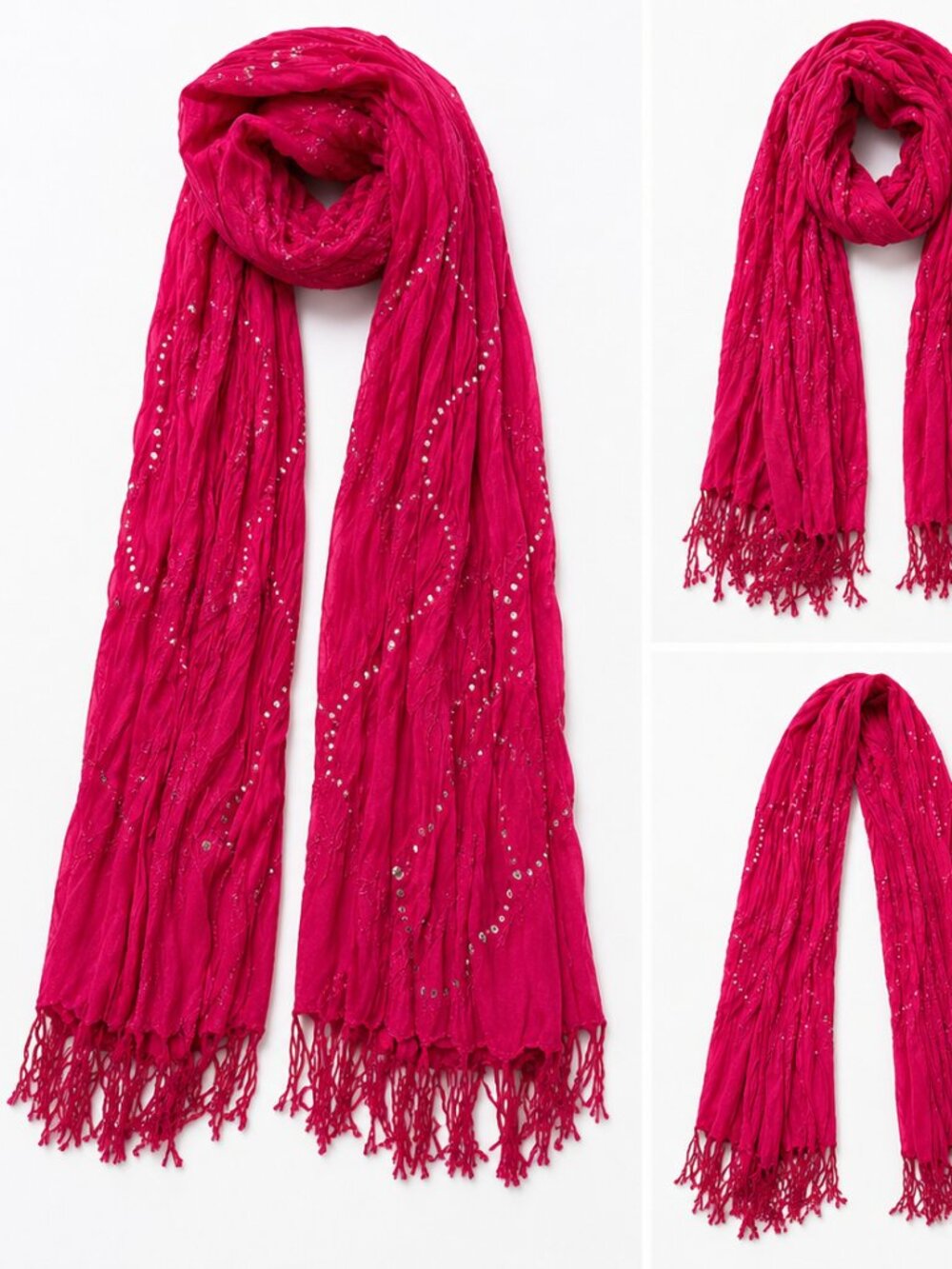 Hot Pink Embellished Fringe Scarf / Wrap